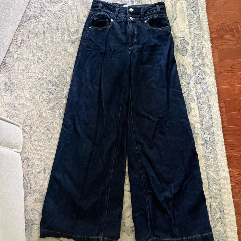 Paige Portia double waistband wide-leg jeans navy blue - Picture 3 of 4